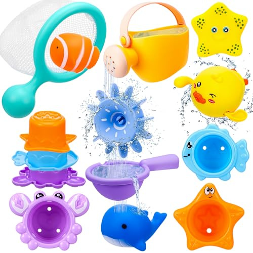 Kaisibum Badewannenspielzeug 11 Stück Badespielzeug Baby ab 1 2 3 4 Jahr Wasserspielzeug Kinder Outdoor Pool Spielzeug Planschbecken Spielzeug