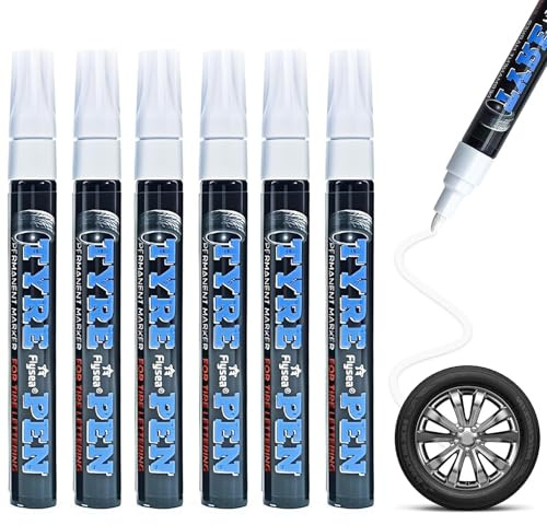 Oiieco 6 Stück Reifenmarkierungsstift Weiß | Ölbasierter Reifenstift für Auto & Motorrad,Auto Reifen Stift,lackstift weiß,hohe Kapazität Reifen Stift,wasserdichter Reifenmarkierer