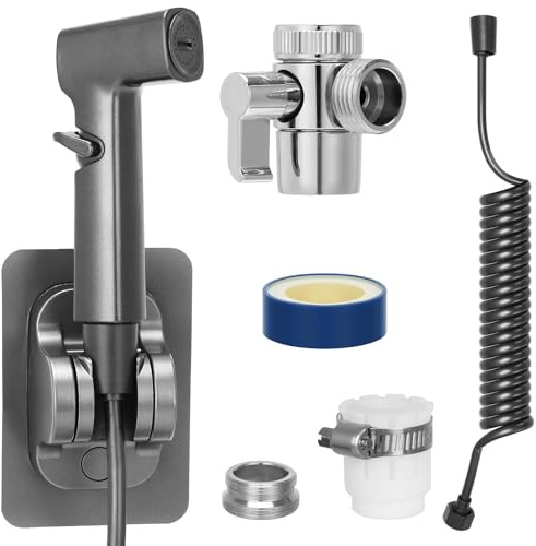 Kit de douchette à main pour toilettes – Douchette à main WC avec tuyau de 2,5 m, douchette de bidet avec distributeur de robinet en cuivre massif, douche WC pour le nettoyage et l'hygiène