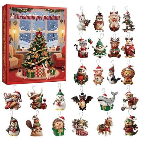 Calendario 'Avvento natalizio | Ciondolo 2D da collezione 24 giorni | Calendario 'Avvento animale ornamento | per bambini adulti collezionisti amanti degli animali domestici da parete