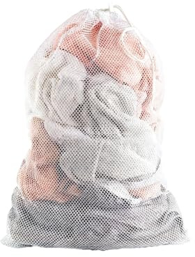 YAWYO Sacco per bucato in Rete 20x24 Pollici, Grandi Sacchi per Lavatrice con Coulisse per casa, Hotel, dormitorio, Appartamento, Viaggio (Bianco)