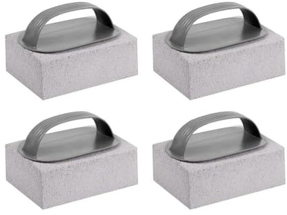 Gettimore Lot de 4 briques de nettoyage ergonomiques pour barbecue avec poignée, pierre ponce naturelle pour enlever la graisse et les taches sur les grilles, les grilles de four, les cuisinières, les