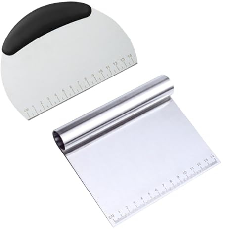 EJRUP 2 Pezzi Taglia Impasto Con Scala Graduata In Acciaio Inox, Raschietto Per Pasta,tarocco Per Impasti Multiuso,Spatola tagliapasta Per Torte, Pizza, Torte, Dough