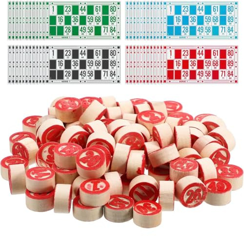 Tombola, Tombola Gioco Lotto Russo Giochi da Tavolo Set di Giochi Educativi per Famiglia di Bingo Include 48 Carte di Bingo e 90 Scacchi in Legno per Adulti Bambini Attività in Aula di Famiglia