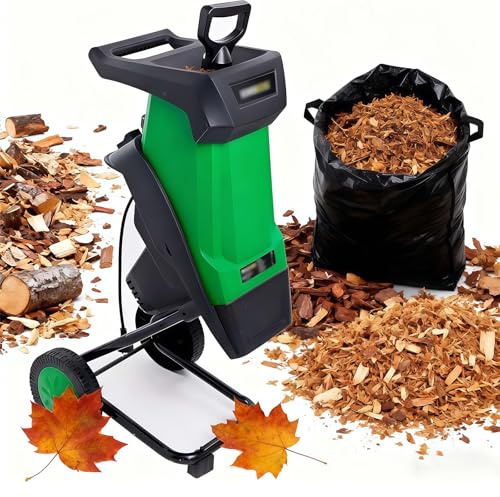 PRMTYUP Biotrituratore per Legno, Biotrituratore E Cippatore Elettrico, Trituratore Compatto Ed Efficiente, Trituratore da Giardino con Sacco di Raccolta da 50 Litri,2400w