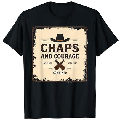 Chaps and Courage Combined Urban Cowboy Design T-Shirt for Boys T-Shirt, Men, Black, Medium