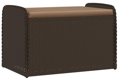 Foknhdi Gartenbank mit Stauraum 80x51x52 cm Braun Poly Rattan Sitzbank Outdoor mit Cremekissen platzsparende Truhenbank für Balkon Terrasse Flur