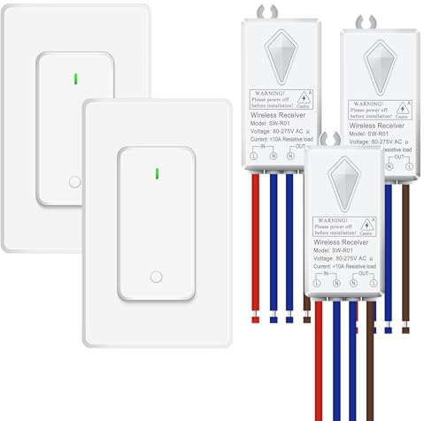 NineLeaf Wireless Light Switch and Receiver Kit,Remote Wall Switch No Wiring Needed,1300FT RF Range for 1000W LED Lights,Ceiling Lights,Fans,IP66 Waterproof for Bathroom,2SW+3REV