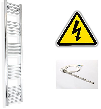 Companyblue 300mm wide x 1400mm high Prefilled Electric Heated Towel Rail Radiator Flat Chrome Bathroom Warmer