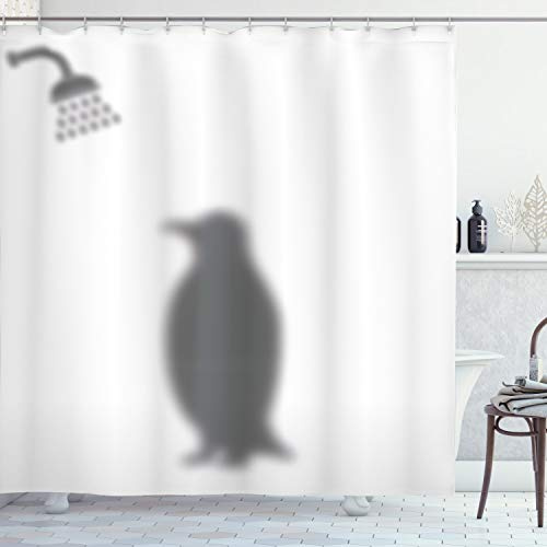 ABAKUHAUS Pinguin Duschvorhang, Dusch- Tier, mit 12 Ringe Set Stielvoll Modern, 175x200 cm, Grau und Weiß