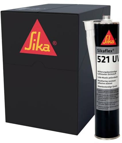 SIKA - Mastic-colle multi-usage - Sikaflex 521 UV - Gris - Carton 12x300ml | Joints d'étanchéité camping-car/caravane/mobil-home - Adhérence élevée - Résistant aux UV - Sans solvant