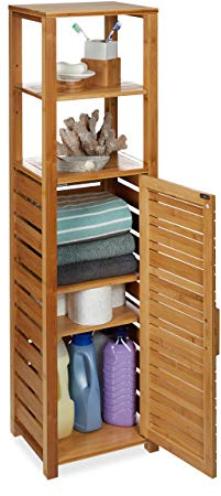 Relaxdays badrumshylla i bambu, 6 hyllplan, badrum, fuktbeständig, badrumsskåp H x B x D: 119 x 33 x 25,5 cm, natur