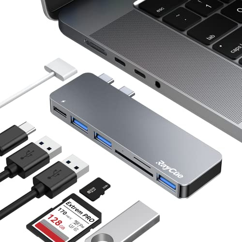 Concentrador USB-C 6 en 1 de Aluminio Tipo C, Accesorio para MacBook Pro con 3 Puertos USB 3.0, Lector de Tarjetas TF/SD, alimentación USB-C para MacBook Pro de 13 Pulgadas y 15 Pulgadas
