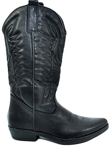 Stivali Donna camperos Texani Stile Western Neri con Fantasia Laser su Pelle Tinta Unita Altezza Polpaccio