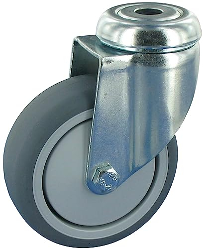Rollentechnik Apparaterolle Lenkrolle ohne Feststeller Rad Thermoplastischer Gummi 75x25 mit Kugellager & Rückenloch Bauhöhe 100mm Tragfähigkeit 75 kg