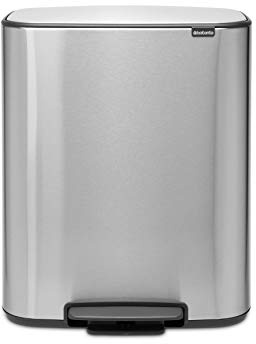 Brabantia Bo Pedal Bin - 2 x 30L Inner Buckets (Matt Steel Fingerprint Proof) Large Waste/Recycling Kitchen Bin - Soft Closing Lid