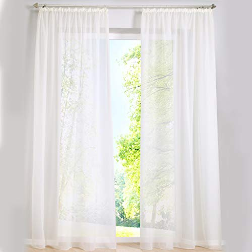 SIMPVALE 2 Paneles Cortinas Visillos de Gasa con Ganchos de riel para Dormitorio Habitación Sala de Estar Balcón, Beige, 140x175cm