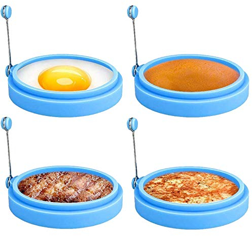 Anillos de Silicona Para Huevos, Cocina de Grado Alimenticio de 4 Pulgadas, Molde Antiadherente Para Huevos Fritos, Sándwiches de Desayuno de Panqueques, Anillo Mcmuffin (Azul)