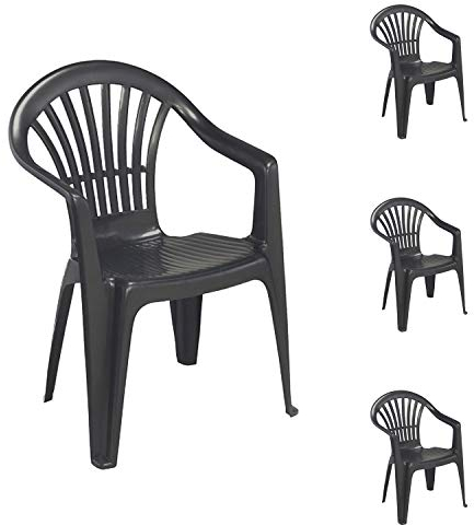 Mojawo 4er Set Stapelstuhl Gartenstuhl Altea Bistrostuhl Gartensessel Balkonstuhl Kunststoff stapelbar Balkonmöbel Gartenmöbel Anthrazit