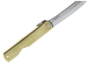 HIGO NO KAMI higonokami 916 Bladkniv i kolstål San Mai Aogami (laminerad 3 lager) 10 cm handtag i mässing gul