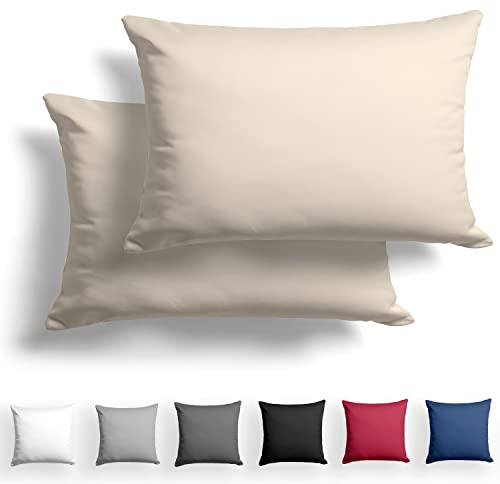 Alreya 2er-Set Mako Satin Kissenbezug 50 x 75 cm - 100% Baumwolle mit Reißverschluss, Superweicher Kopfkissenbezug, Kissenhülle, Oeko-TEX® Standard Zertifiziert, Beige, nur Kissenbezug