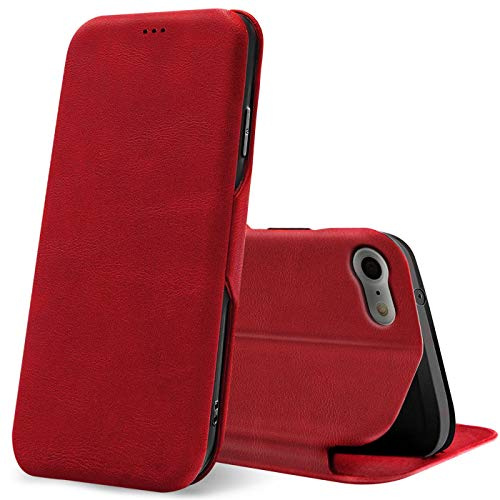 Verco Handyhülle für iPhone SE 2020 2022, iPhone 8 Hülle Bookstyle Premium Handy Flip Cover für Apple iPhone 7/8 / SE 2 SE 3 Hülle [4,7 Zoll] [integr. Magnet] Book Case PU Leder Tasche, Rot