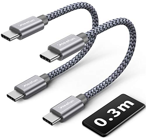 CLEEFUN 0,3m/30cm Cable USB C Corto, 3A Cable Tipo C Carga Rapida | para iPhone 17/16/16 e/16 Pro/16 Plus/15/15 Pro/15 Pro Max, Samsung Galaxy, Xiaomi Redmi, Pixel