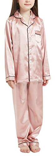 Happy Cherry- Baby Jungen Mädchen Seide Pyjama Langarm Nachtwäsche Frühling Sommer 2 Stück Loungewear Set Satin Coole Outfits mit Tasche Täglich Casual Pants Shirt für Höhe 80-160cm