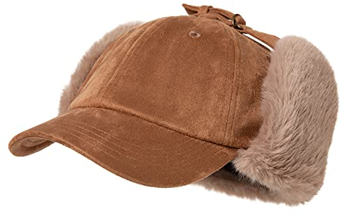 Fancet Herren Wintermütze mit Ohrenklappen, Wolle, warmes Fell, winddicht, Militär, Armee, Jagd, Trucker, Baseballkappe für Damen und Herren, 92681-braun, MEDIUM
