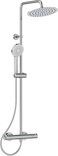 Ideal Standard A7565AA Ceratherm T50 Duschsystem mit Brausethermostat – Handbrause Ø 11 cm und Regenbrause Ø 25 cm – Brauseschlauch 175 cm – in Chrom