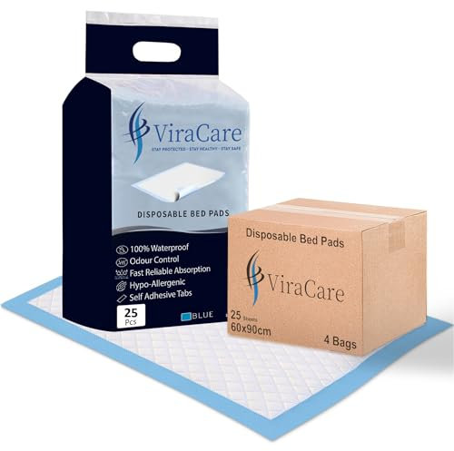 100 x Incontinence Bed Pads | Disposable Bed Pads | Bed Protectors For Incontinence | Size 60x90cm | With Self-Adhesive Sticker Tabs | Bed Mats Disposable | (4 Packs of 25)