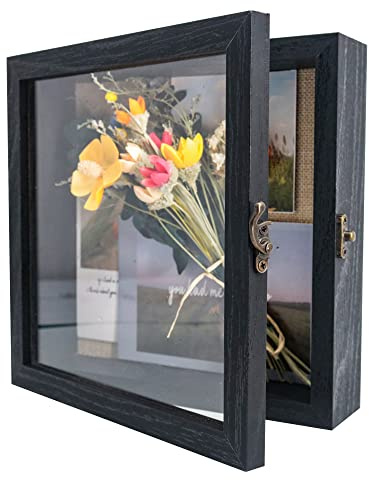 GraduationMall Black 8x8(20x20cm) Shadow Box Frame Door Display Case with Linen Back,Wedding Memorabilia Bouquet Medals Photos Memory Box for Keepsakes