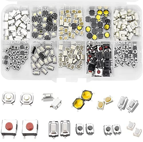 250 Stück Mikroschalter SMD Mikrotaster Taktile Druckschalter Micro Switch Miniatur Touch Button Schalter 10 Werte Taktile Push Button Switch Sortiment für Auto Fernbedienung Schlüssel
