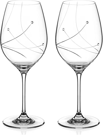 DIAMANTE Swarovski Red Wine Glasses Pair - 'Angelina' Embellished with Swarovski Crystals - Set of 2