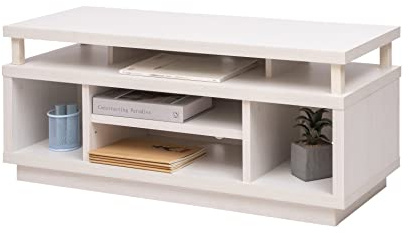 Iris Ohyama, Porta TV/Mobile TV/TV Porta TV in legno/Porta TV con 5 ripiani aperti/TV fino a 43, Legno massello, fori passacavi, Ufficio, Soggiorno - TV Cabinet Middle OTS-100M - Quercia Bianco