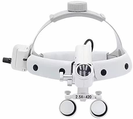 BONEW 5W LED chirurgische medizinische Stirnband 2,5X-420mm Vergrößerung Fernglas Lupen mit verstellbarer Lampe einstellbare Pupillenabstand (Silber)