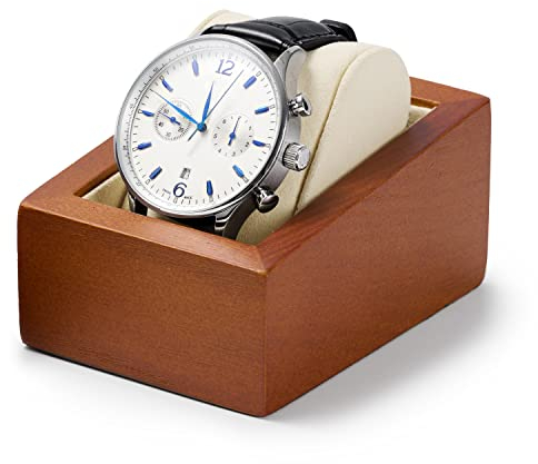Oirlv Massivholz Uhrenbox Uhrenhalter mit Kissen Uhren aufbewahrungsbox(7 x 9.5 x 4.8cm,Cremeweiß)