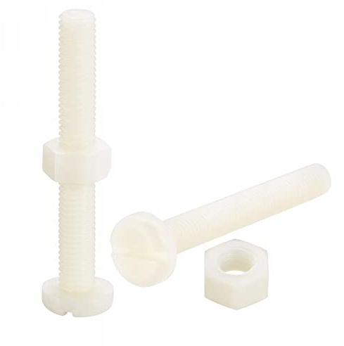 sourcing map 20 Pares Nylon Tornillo Tuerca Surtido, M8x60mm Ranurados Plana Cabeza Tornillos y M8 Hexagonal Tuercas para Maquinaria, Electrónica, Blanco