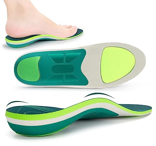 iFitna Starkt bågstöd sport arbete komfort trimbara innersulor för stötdämpning, inlägg för löparskor arbetsstövlar träningsskor unisex (storlek: UK-10, längd: 29 cm, grön)