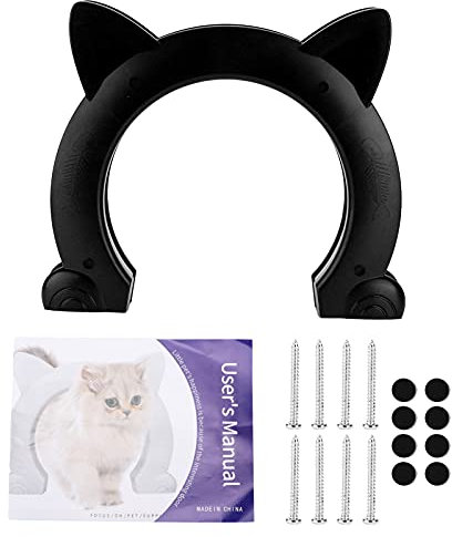 Wnvivi Cat Door, Black, Cat Ear Shaped, No Flap, ABS Plastic, 8.9 x 10.4 inches, For Cats