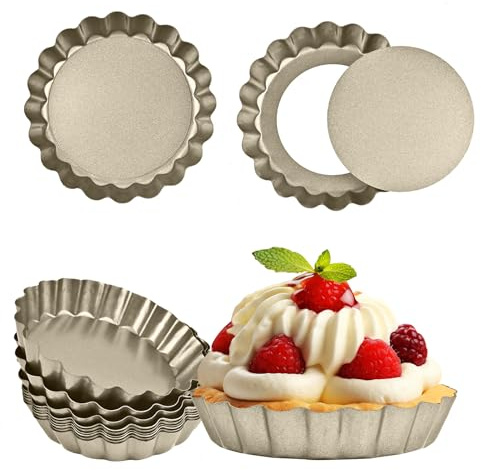 RICHSC-PAN Mini Tart Pan 12PCS, 4 Inch Tart Pan Removable Bottom Non-Stick Tin, 0.9 Inches High Suitable for DIY Making Small Tarts at Home. Champagne Gold Appearance.