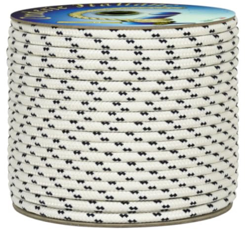 Corderie Italiane 006091653 Treccia mare cordino multiuso giardino e fai da te, stabilizzato ai raggi U.V. resistente a intemperie e agenti atmosferici, 3 mm, 50 mt, colore bianco con spia blu