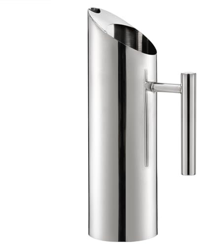 Hiceeden Stainless Steel Water Pitcher, 53oz/1.5L Modern Metal Pitcher with Ice Guard, Silver Carafe Drink Pitcher with Handle, Homemade Beverage Container for Iced/Hot Tea, Juice, Coffee, Milk