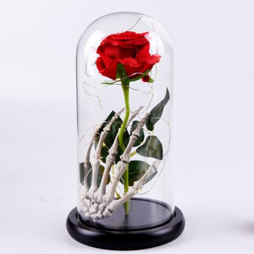 Bullpiano Enchanted Rose in Glass Dome with LED Lights,Glitter Sunflower in Glass Dome,Light Up Artificial Tulip Flowers,Valentine's Day Decoration,Rose Gift for Her,Girlfriend Wife Mom Present (A)