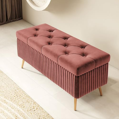 Pouf Contenitore Rettangolare con Piedini - Cassapanca in Legno per Interno/Camera da Letto, Panca Ingresso, Sgabello