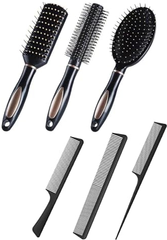 YOYEAH Set di 6 spazzole per capelli, diversi stili, pettine e spazzola per capelli per donne, uomini, uso domestico e viaggi, con spazzola per ricci, set di spazzole rotonde, pettine per parrucchieri