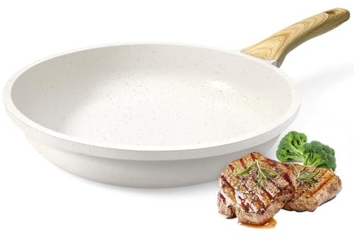 GiPP Padella antiaderente, Padella antiaderente in granito, Padelle non tossiche per cucinare, Padella omelette con manico Stay Cool, Facile da pulire, Induzione compatibile (bianco, 28cm)