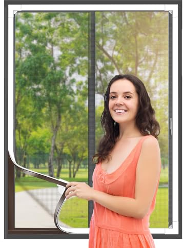Flintronic Fliegengitter Fenster Magnet, 100 x 130 cm Flexibler Insektenschutz Magnetfenster, mit Umlaufendem Selbstklebendem Magnetstreifen, Fliegenschutz Moskitonetz ohne Bohren (Grau)