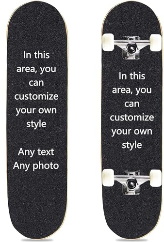 Custom Komplettes Skateboard, 79 x 20 cm, Personalisierte Skateboard, aus Ahorn, ABEC 7/9-Kugellager, konkave Brücke mit doppeltem Fuß, für Anfänger, Jugendliche und Erwachsene
