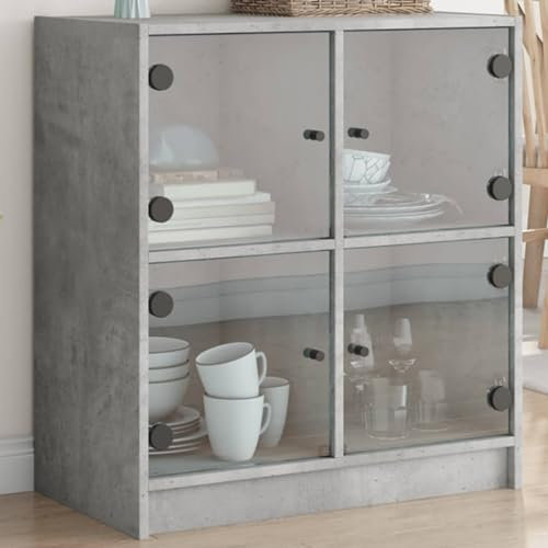 ShGaxin Sidoskåp Glasdörrar Grå betong 68 x 37 x 75,5 cm, Sidobord för Vardagsrum, Entrébord, Vardagsrumsskåp, Vardagsrumsskåp, Hjälpmöbler - 836381